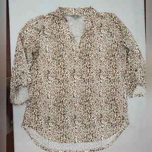 Cowgirl Hardware Leopard Print Women's Top Size XL Tan/Brown/Turquoise